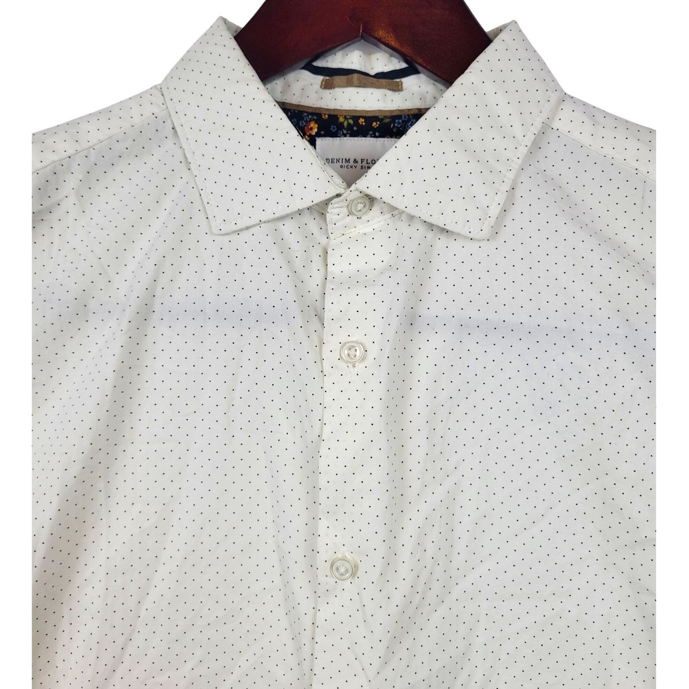 Denim & Flower‎ Mens Shirt Short Sleeve Button Down Polka Dot Casual